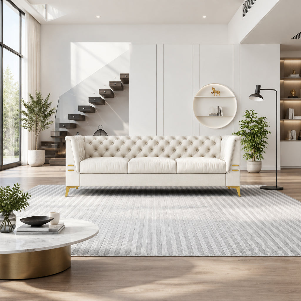 82.7 Velvet 3-Seater Sofa with Gold Metal Legs
