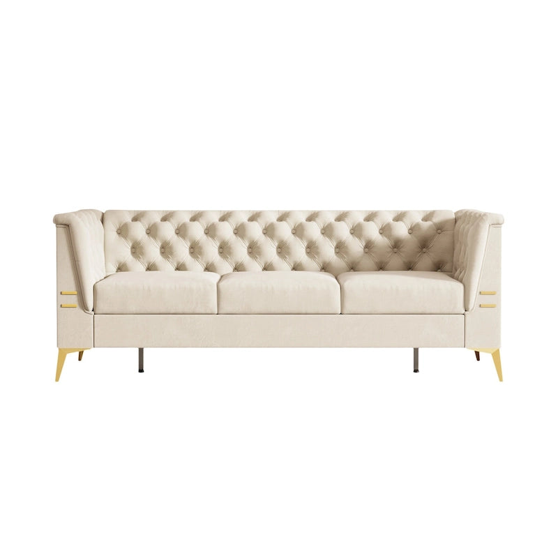 Velvet three-seater sofa