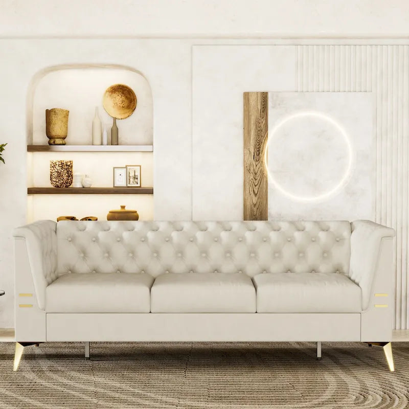 82.7 Velvet 3-Seater Sofa with Gold Metal Legs