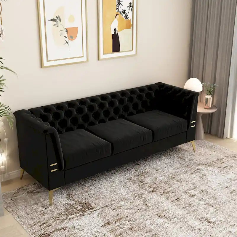 Velvet three-seater sofa