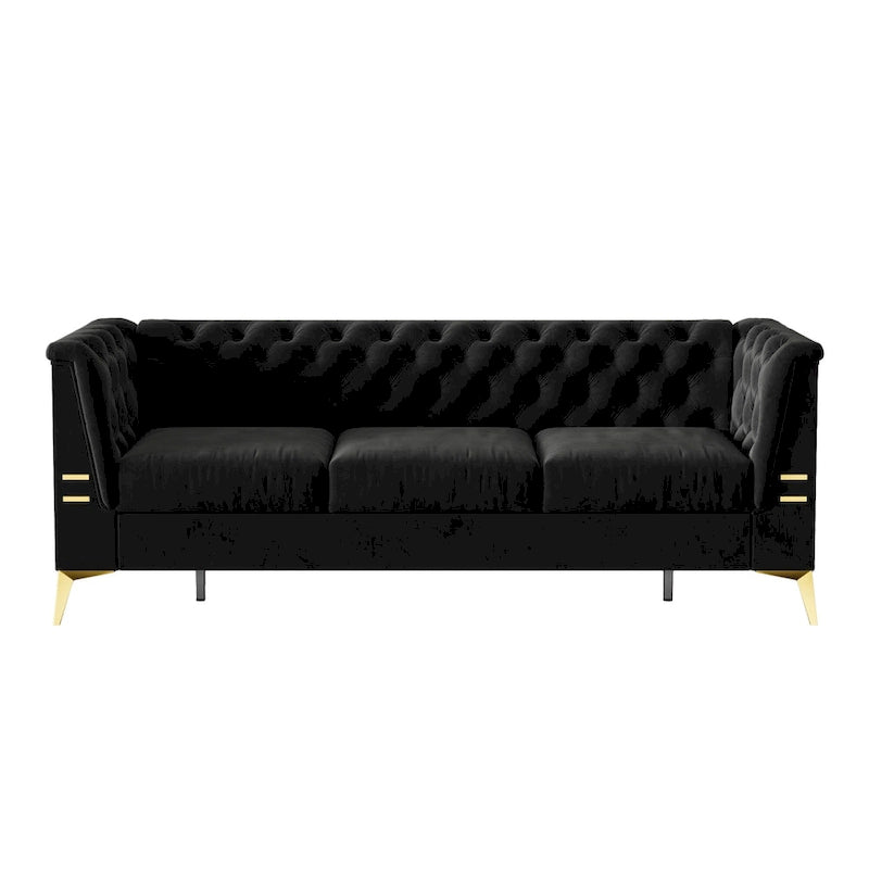 Velvet three-seater sofa