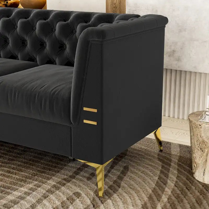 Velvet three-seater sofa