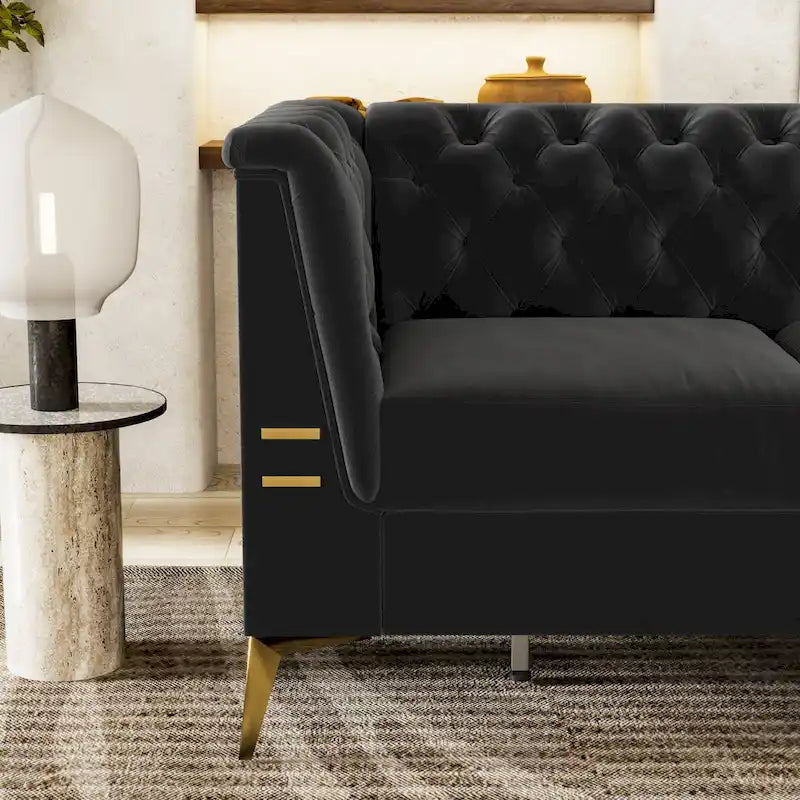 Velvet three-seater sofa