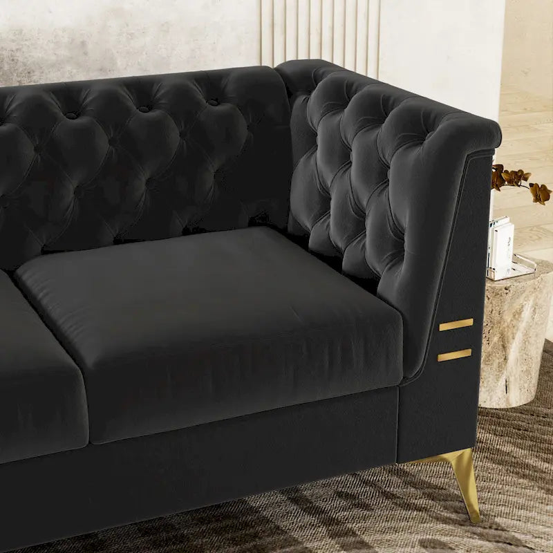 Velvet three-seater sofa