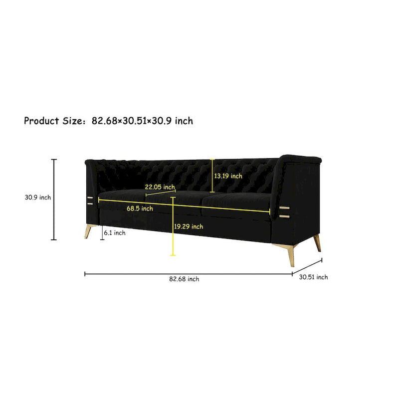 Velvet three-seater sofa