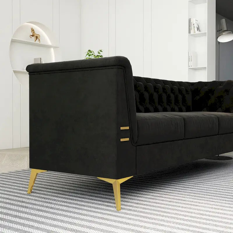Velvet three-seater sofa