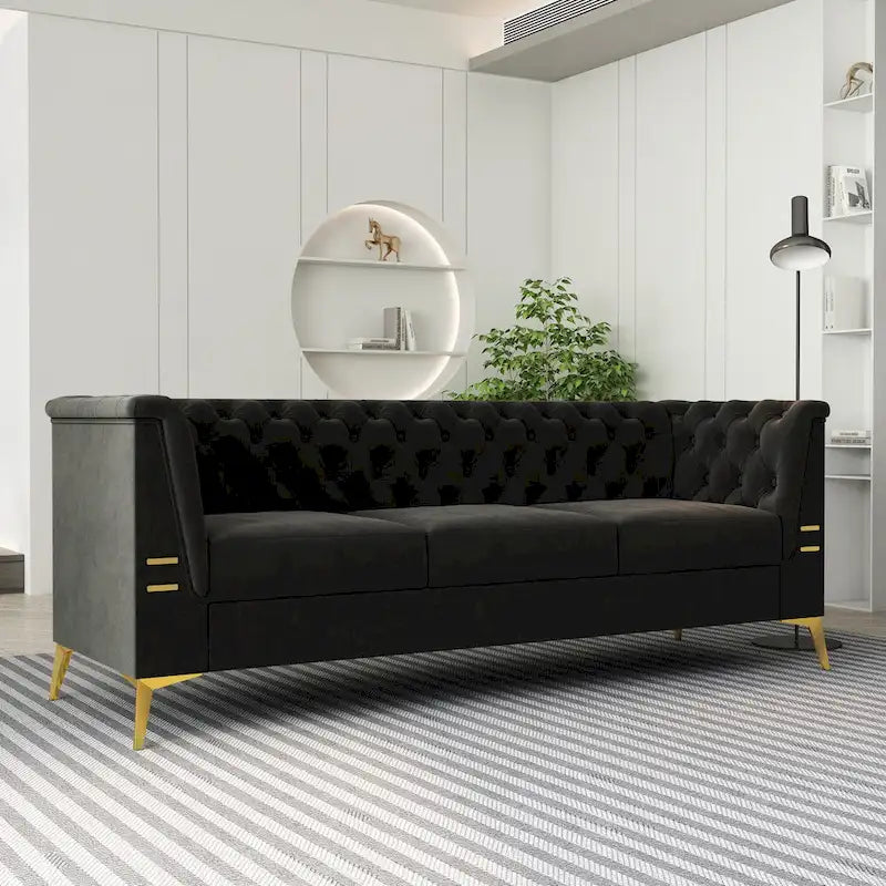 Velvet three-seater sofa
