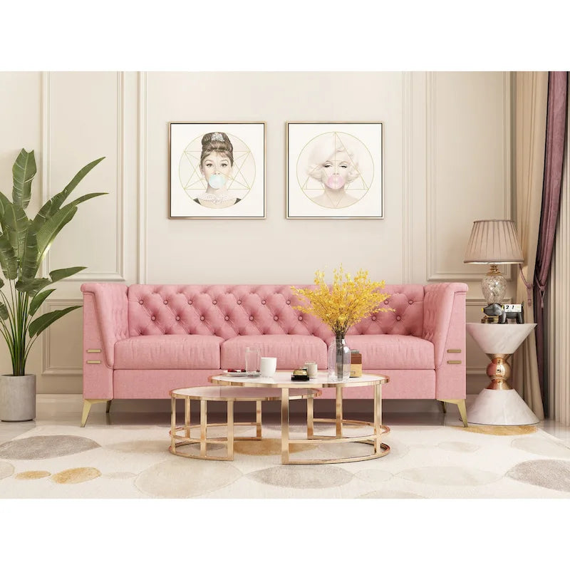 Velvet three-seater sofa