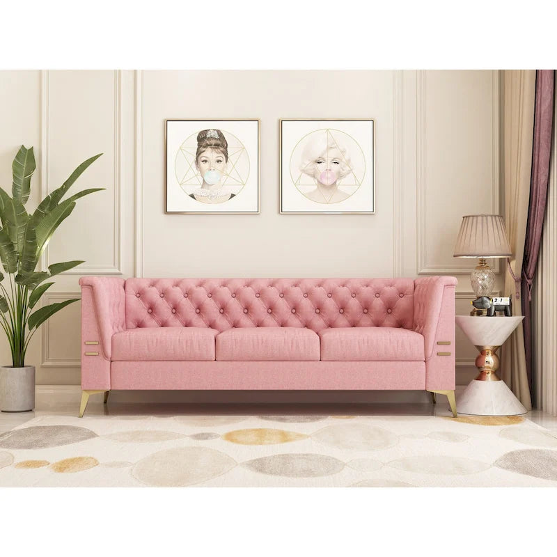 Velvet three-seater sofa