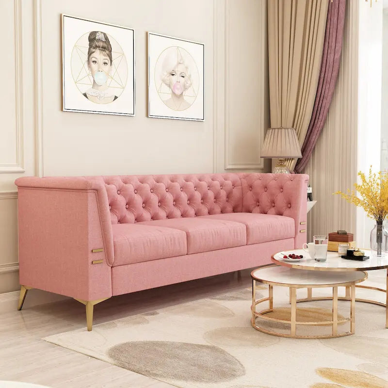 Velvet three-seater sofa