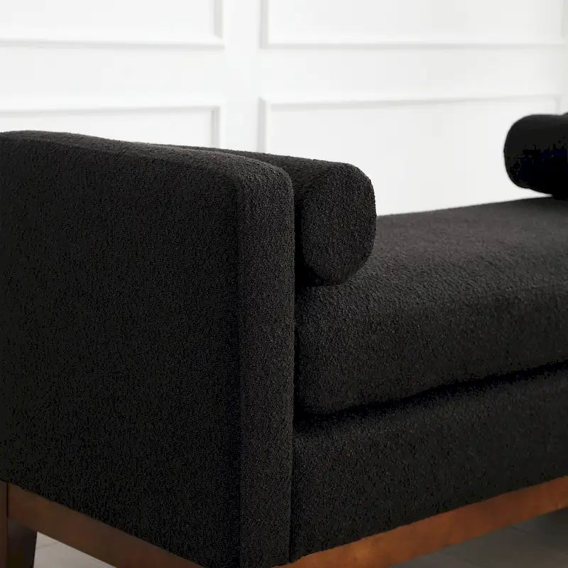 53.5W Elegant Upholstered Bench, Ottoman with Wood Legs & Bolster Pillows for End of Bed, Bedroom, Living Room, Entryway