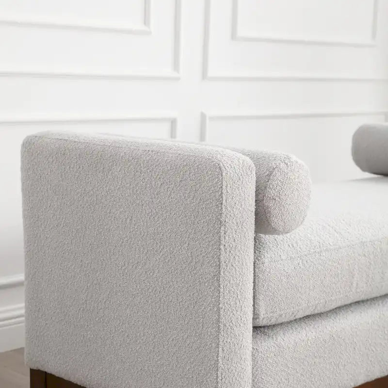 53.5W Elegant Upholstered Bench, Ottoman with Wood Legs & Bolster Pillows for End of Bed, Bedroom, Living Room, Entryway