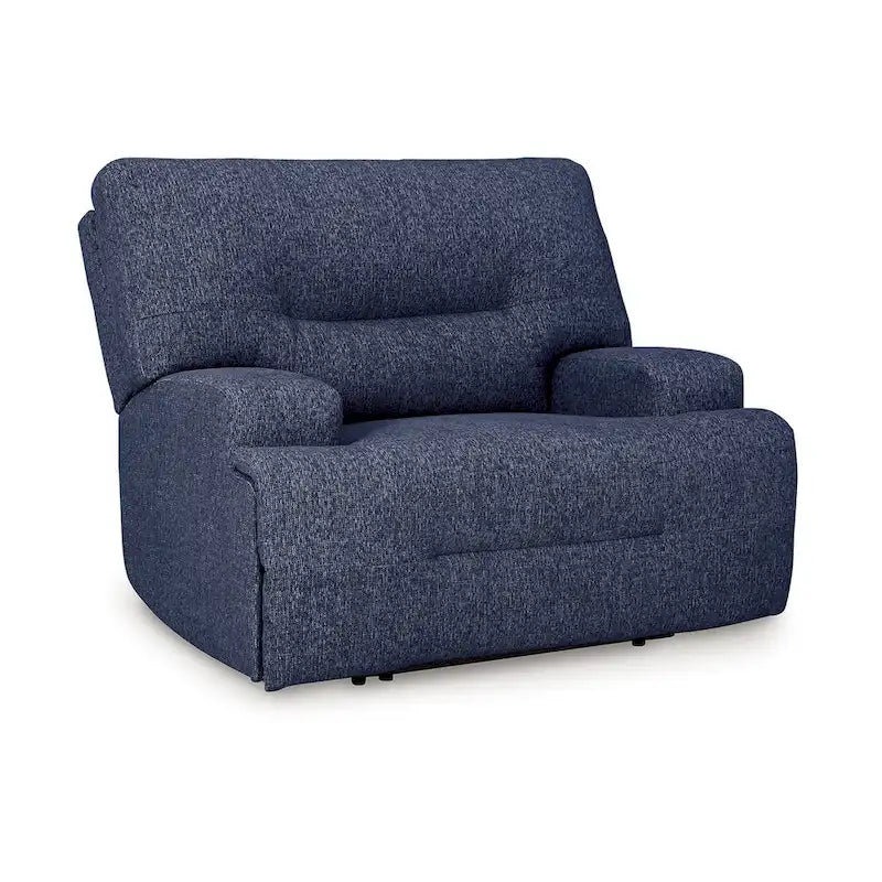 Wide Seat Power Recliner Chair, Soft Navy Blue Polyester
