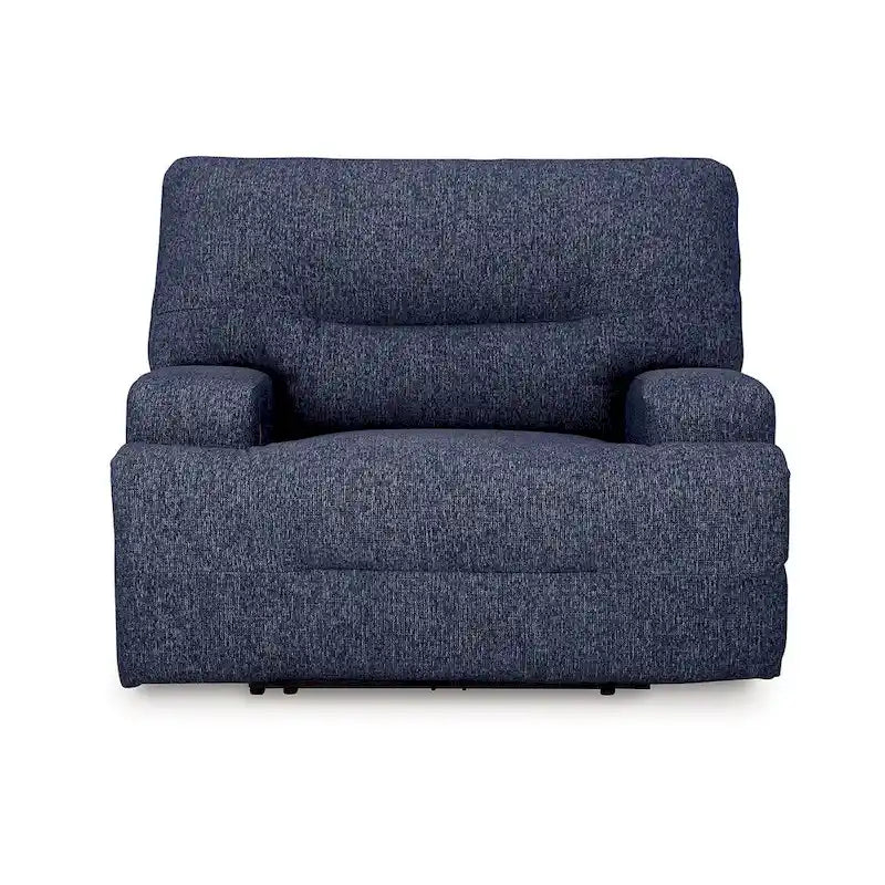 Wide Seat Power Recliner Chair, Soft Navy Blue Polyester