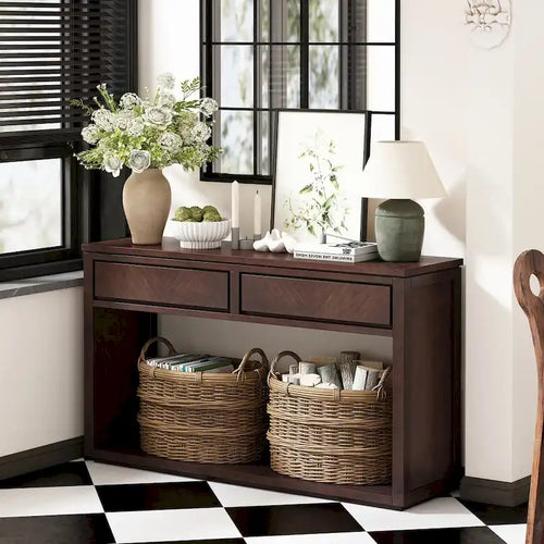 55 Rustic Wooden Entryway Console Table(Espresso)