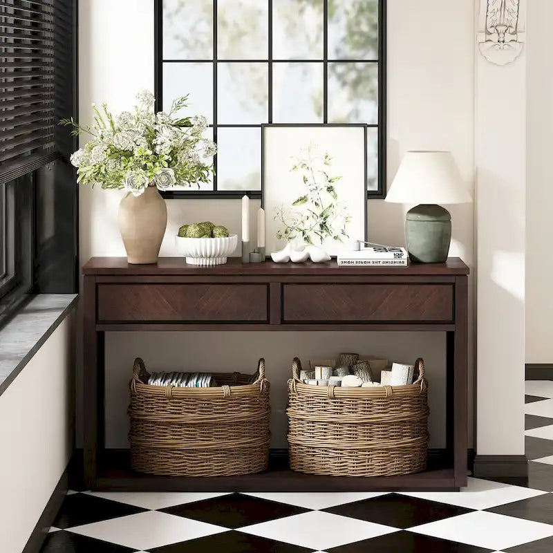 55 Rustic Wooden Entryway Console Table(Espresso)