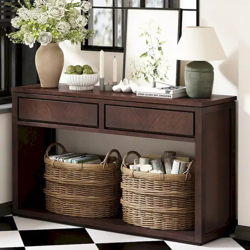 55 Rustic Wooden Entryway Console Table(Espresso)