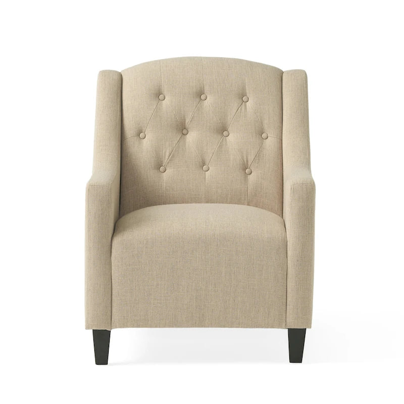 Light Beige Tufted Fabric Club Chair with Ottoman by
