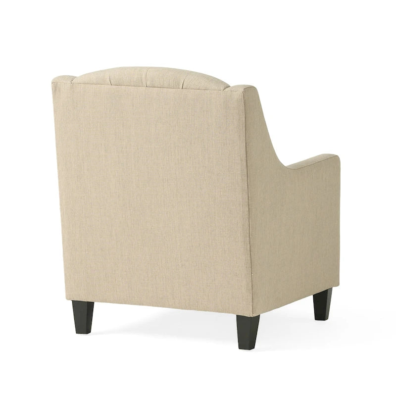 Light Beige Tufted Fabric Club Chair with Ottoman by