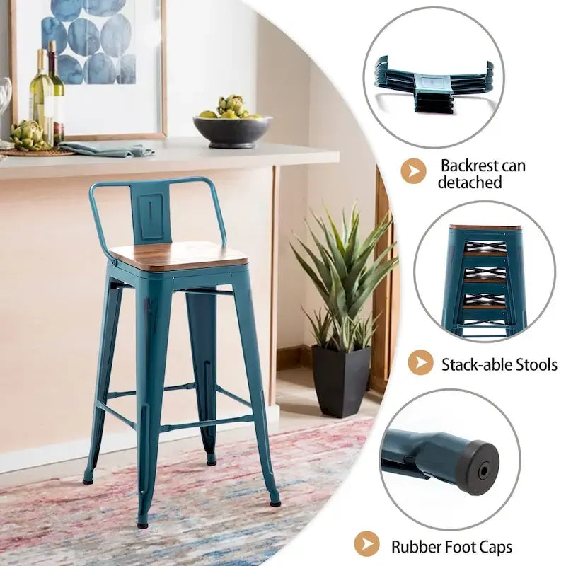 Bar Stools 24 Inches Metal bar stools with backs Set of 4