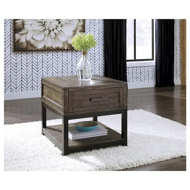 Casual Grayish Brown Rectangular End Table