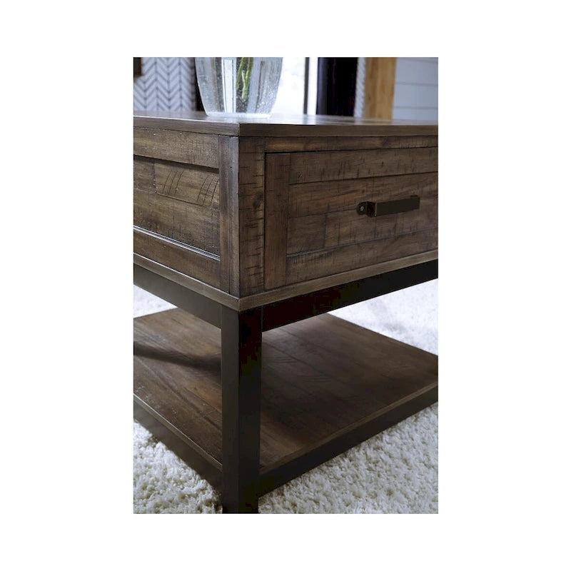 Casual Grayish Brown Rectangular End Table