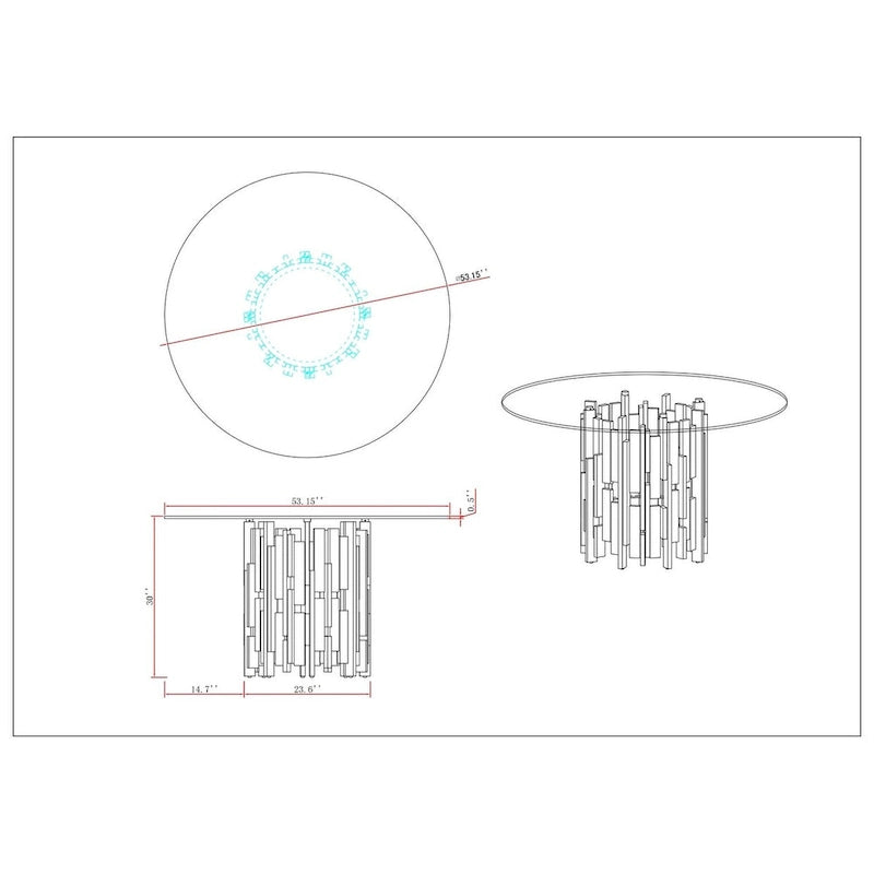 Contemporary Round Glass Table with Steel & Golden Cluster Design Base