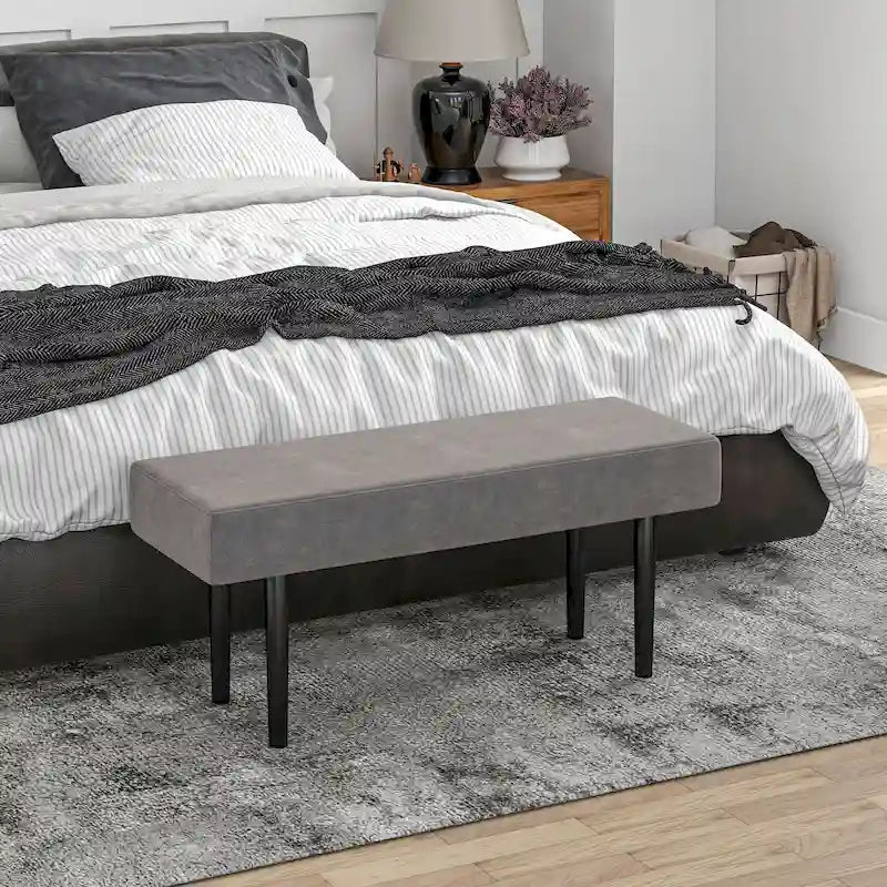 39 End of Bed Bench, Upholstered Entryway Bench with Steel Legs, Bedroom Bench, Gray