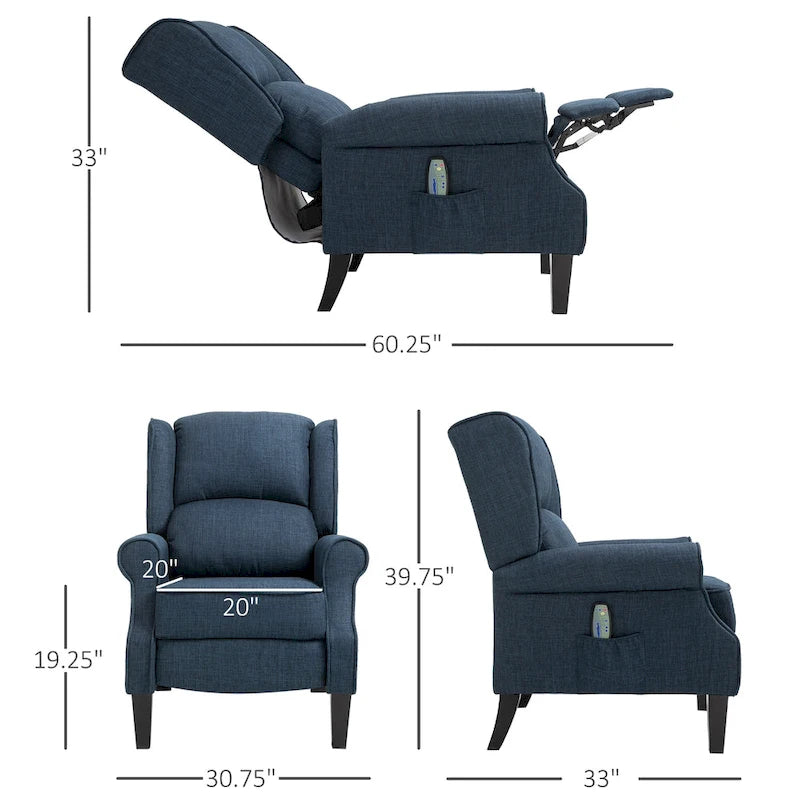 Wingback Heated Vibrating Massage Chair,Accent Sofa Upholstered Massage Recliner Chair Push-back with Remote Controller