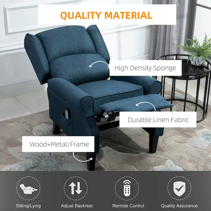 Wingback Heated Vibrating Massage Chair,Accent Sofa Upholstered Massage Recliner Chair Push-back with Remote Controller