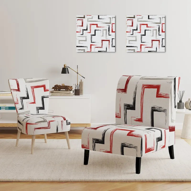 Poltrona decorativa multicolore di tendenza con motivo geometrico imbottito e poltrona con braccioli