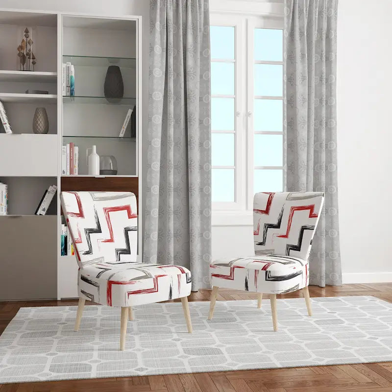 Poltrona decorativa multicolore di tendenza con motivo geometrico imbottito e poltrona con braccioli