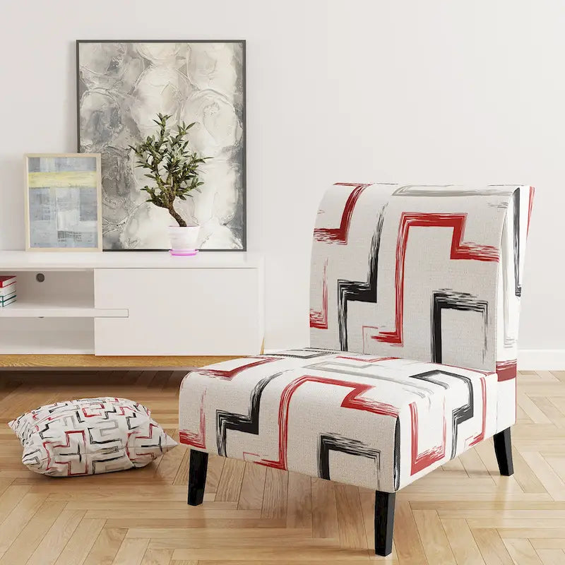 Poltrona decorativa multicolore di tendenza con motivo geometrico imbottito e poltrona con braccioli