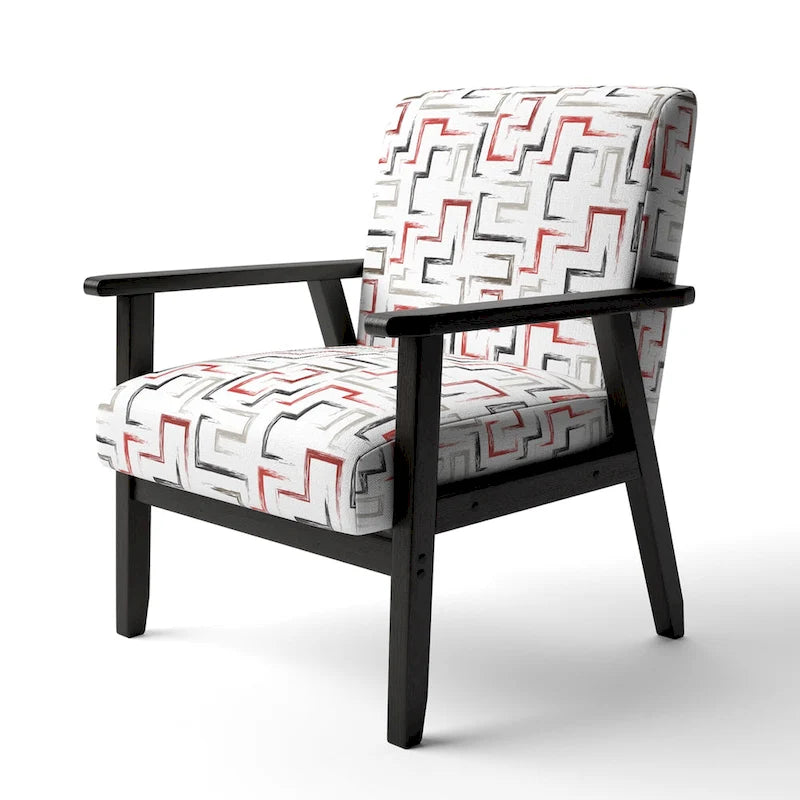 Poltrona decorativa multicolore di tendenza con motivo geometrico imbottito e poltrona con braccioli