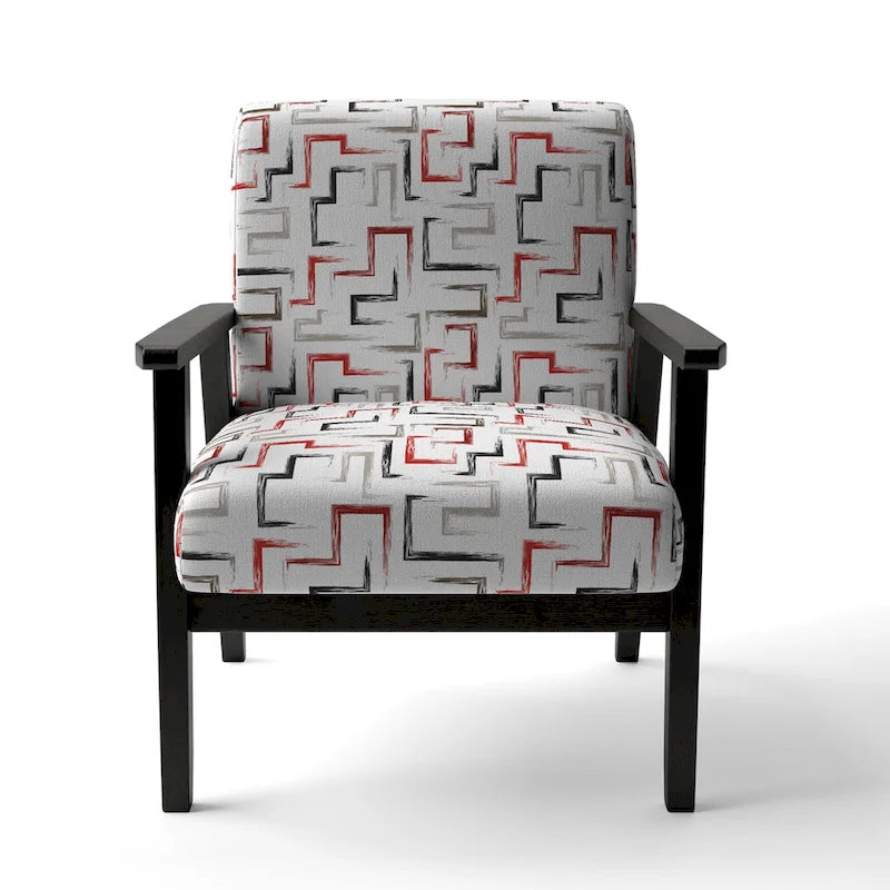 Poltrona decorativa multicolore di tendenza con motivo geometrico imbottito e poltrona con braccioli