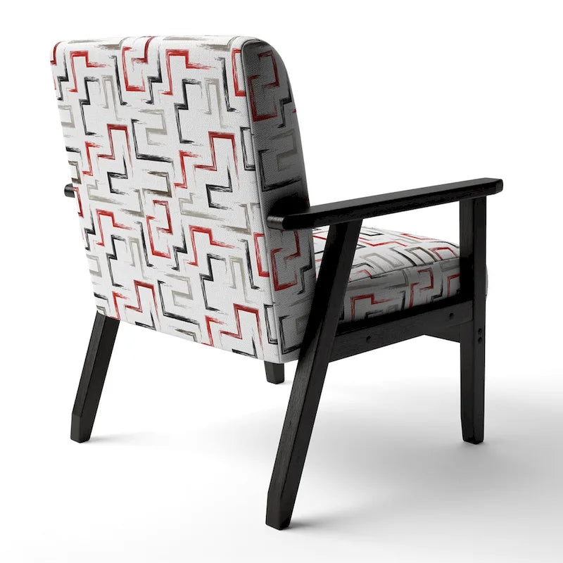 Poltrona decorativa multicolore di tendenza con motivo geometrico imbottito e poltrona con braccioli