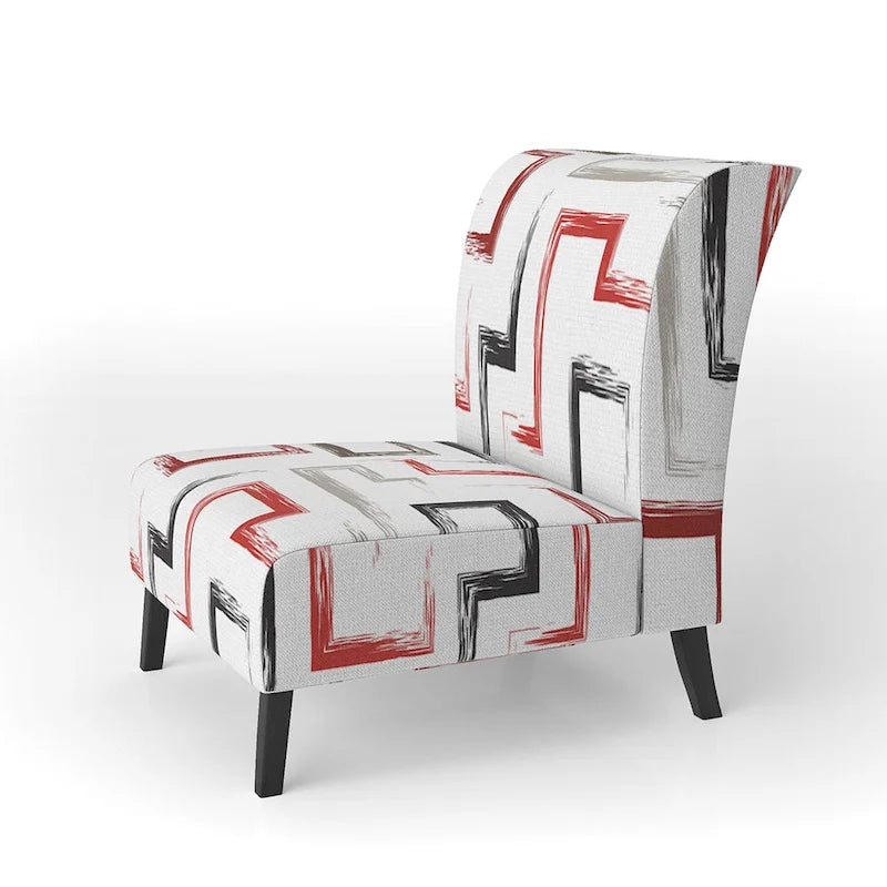 Poltrona decorativa multicolore di tendenza con motivo geometrico imbottito e poltrona con braccioli
