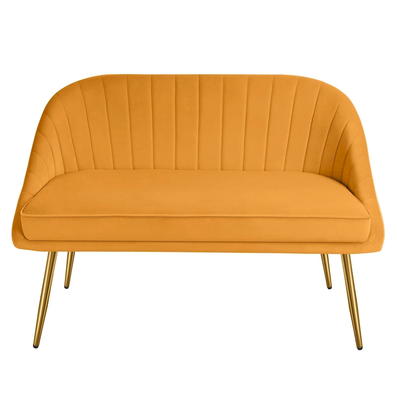 Tufted Contemporary Loveseat Sofa Chair With Gold Metal Legs Two-Seat Sofa for Living Room Bedroom