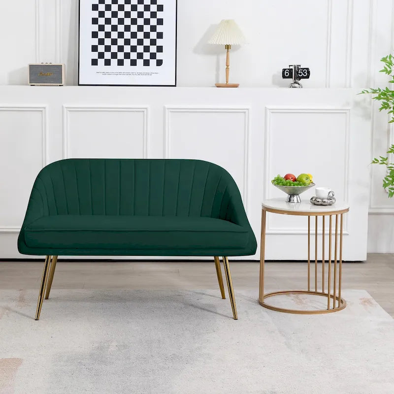 Tufted Contemporary Loveseat Sofa Chair With Gold Metal Legs Two-Seat Sofa for Living Room Bedroom