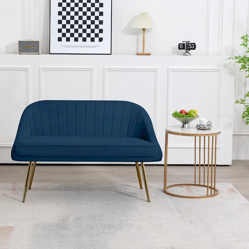 Tufted Contemporary Loveseat Sofa Chair With Gold Metal Legs Two-Seat Sofa for Living Room Bedroom