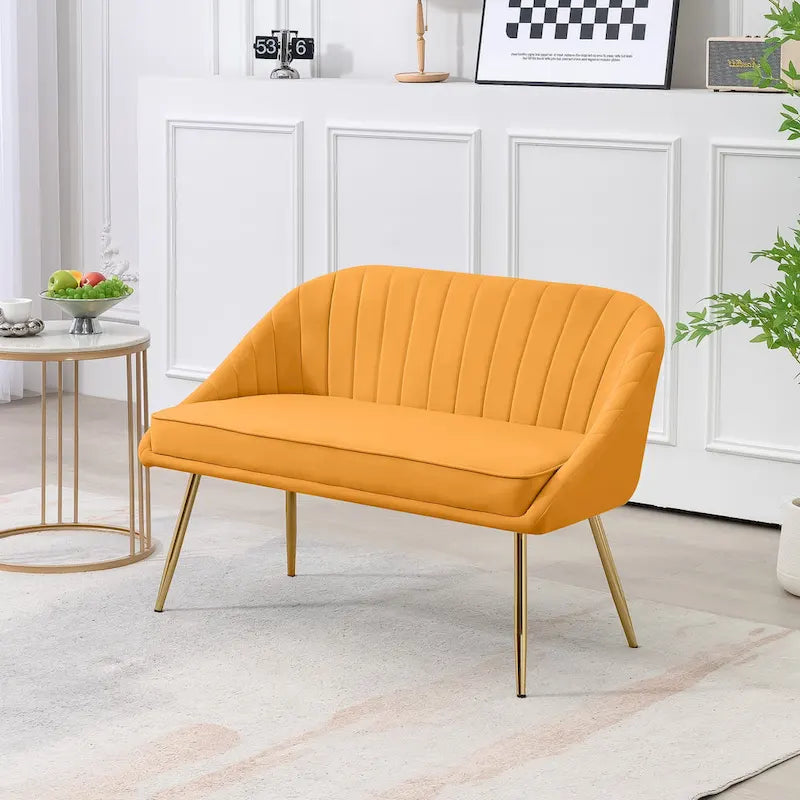 Tufted Contemporary Loveseat Sofa Chair With Gold Metal Legs Two-Seat Sofa for Living Room Bedroom