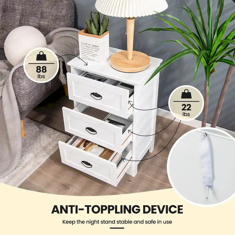 Comodino con 3 cassetti, tavolino laterale, organizer e contenitore per camera da letto, tavolino decorativo