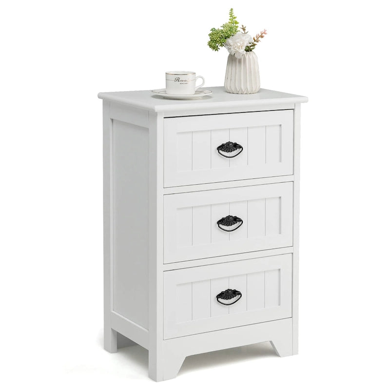 Comodino con 3 cassetti, tavolino laterale, organizer e contenitore per camera da letto, tavolino decorativo