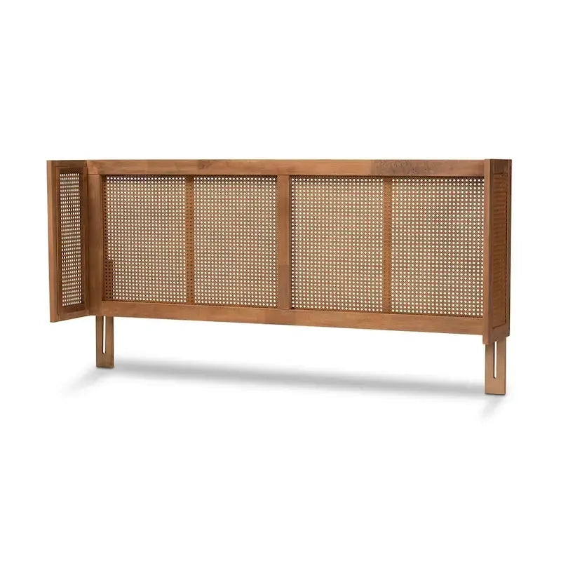 Wraparound Curved Wood and Rattan Headboard