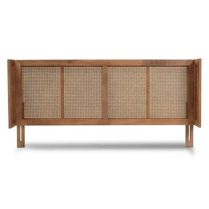 Wraparound Curved Wood and Rattan Headboard