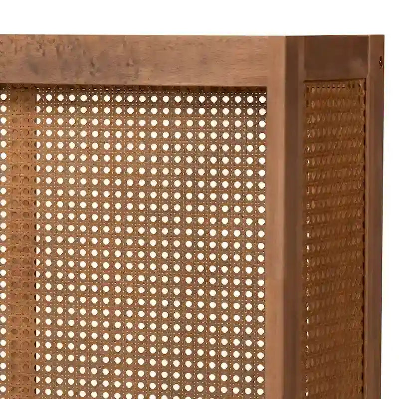 Wraparound Curved Wood and Rattan Headboard