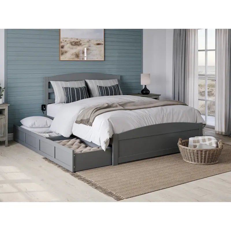 Platform Bed with Footboard and 2 Storage Drawers
