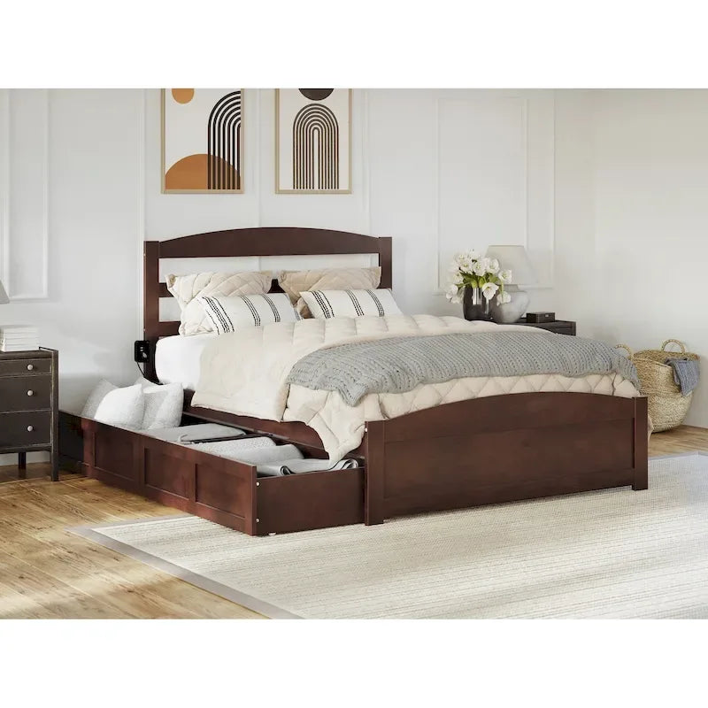 Platform Bed with Footboard and 2 Storage Drawers