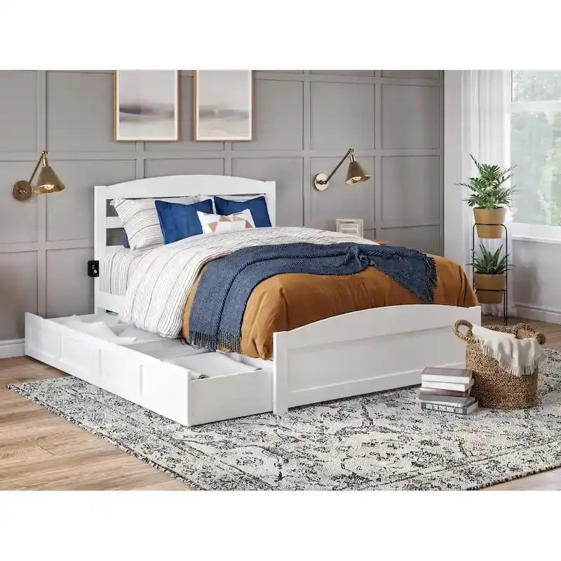 Platform Bed with Footboard and 2 Storage Drawers