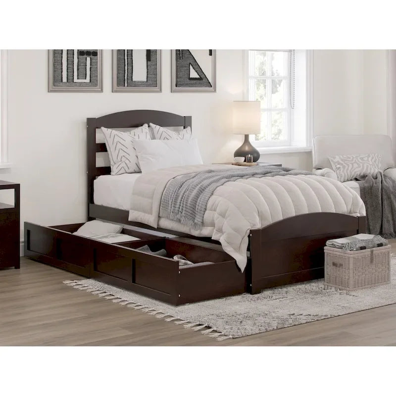 Platform Bed with Footboard and 2 Storage Drawers